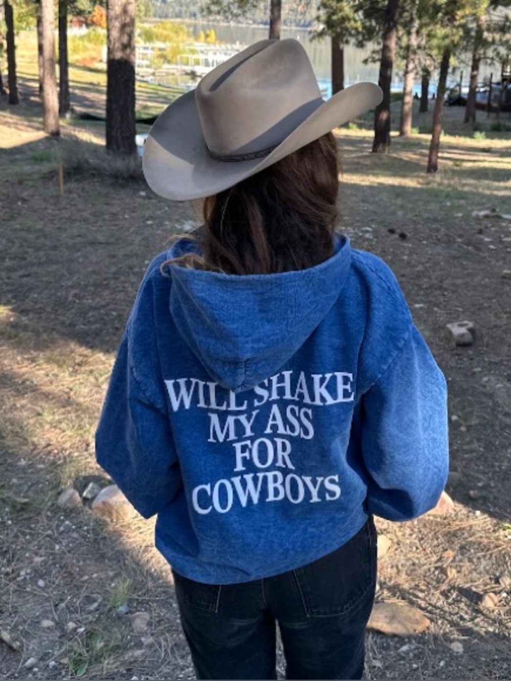 She Is Gracie Lou Western Cowboy Blue Mineral Wash Hoodie Large Graphic